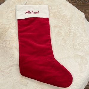 Pottery Barn Classic Velvet Large Stocking personalized with “Michael”